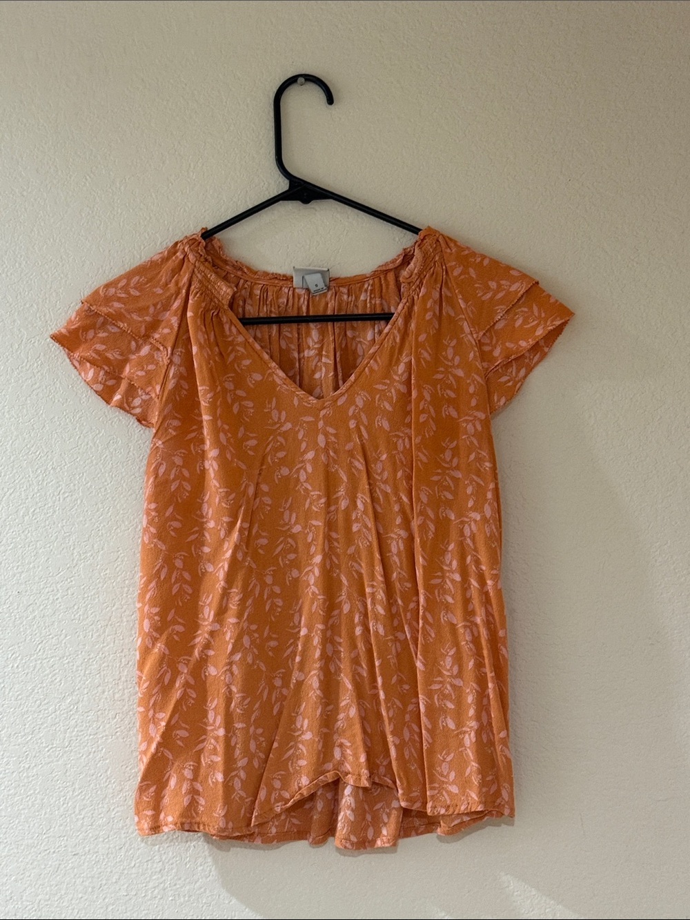 a new day Orange Floral V-Neck Short Sleeve Blouse